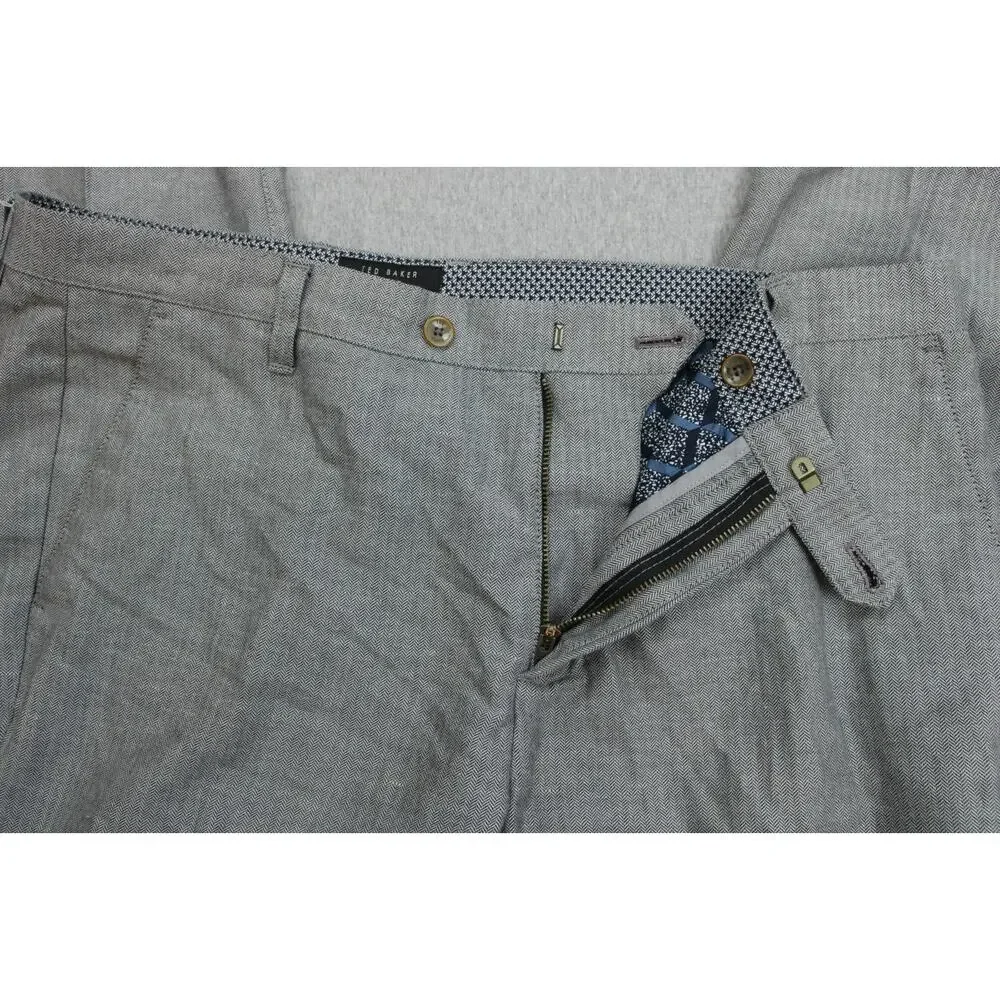 Ted Baker Pants Mens 36R Gray Stretch Flat Front Straight Dress
